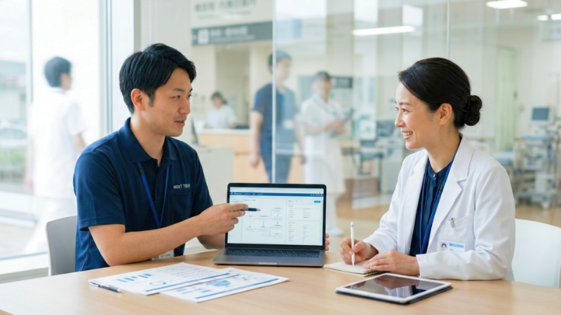医療現場でスタッフが打ち合わせをしている様子