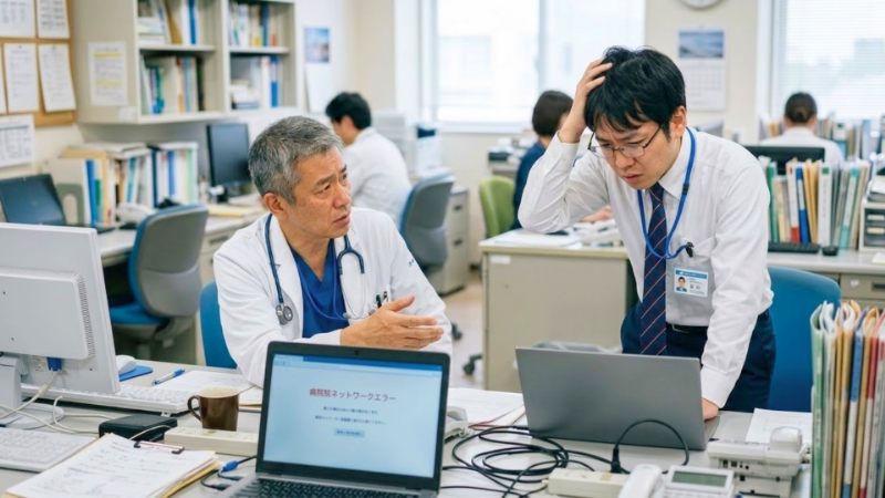 医療システムとセキュリティについて相談しているイメージ